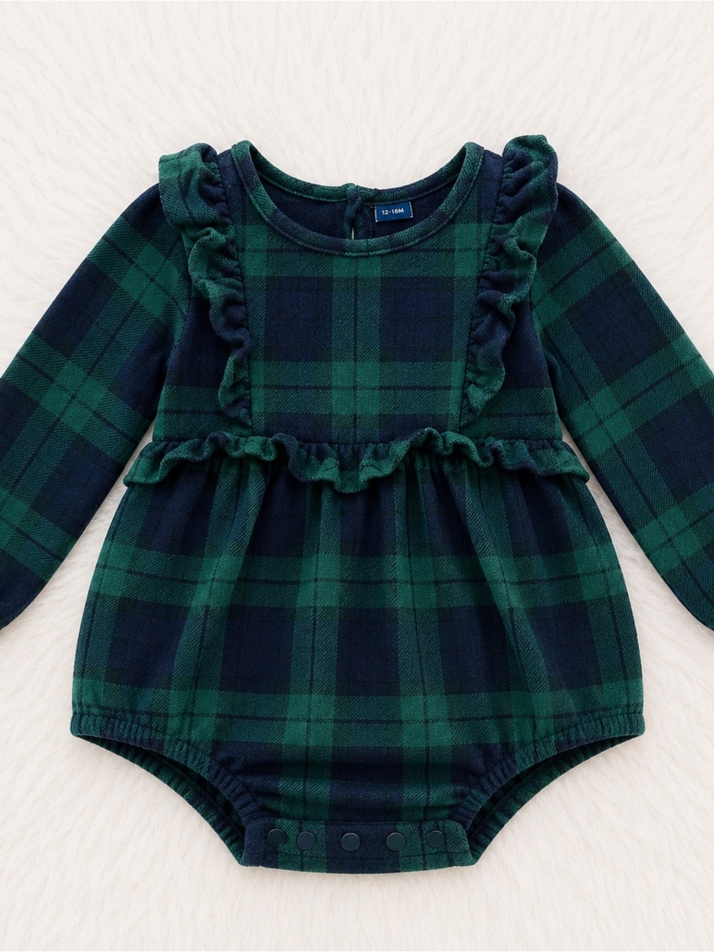 Old Navy Green and Navy Plaid Ruffle Romper